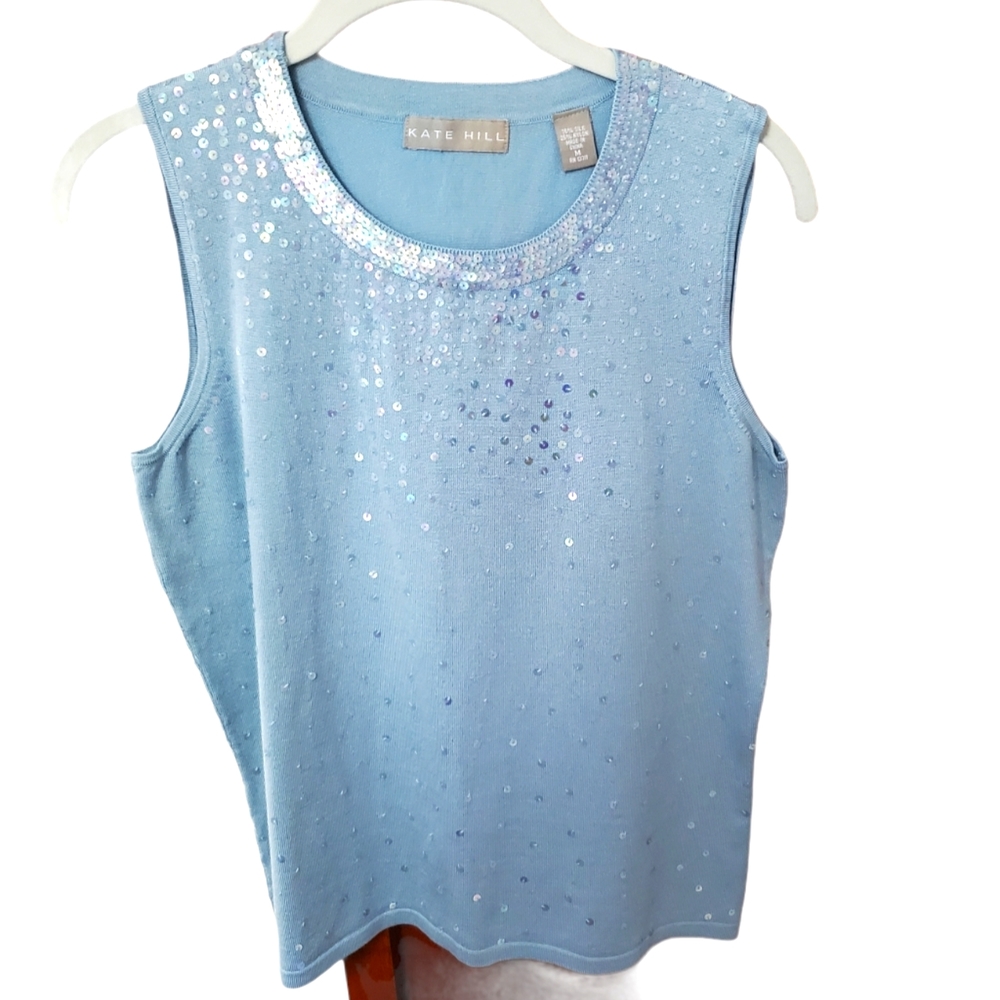 Kate Hill Silk Sparkly Top Blue M